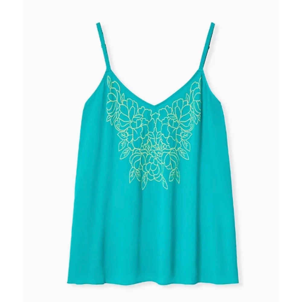NEW Torrid 3 Sophie Gauze Embroidered Turquoise Cami Spaghetti Strap Top